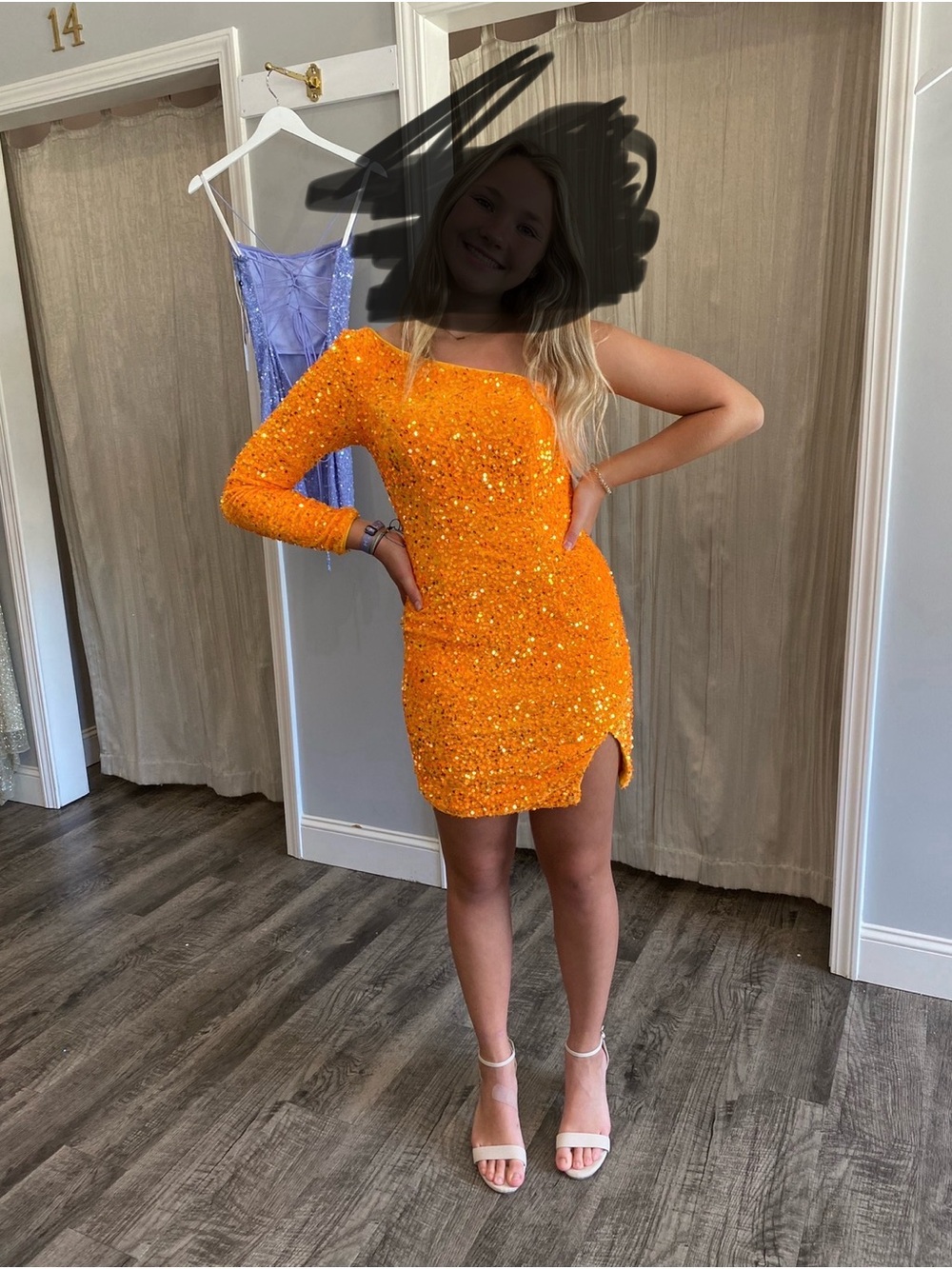 Stephen Yearick Vibrant Orange One-Shoulder Sequin Mini Dress